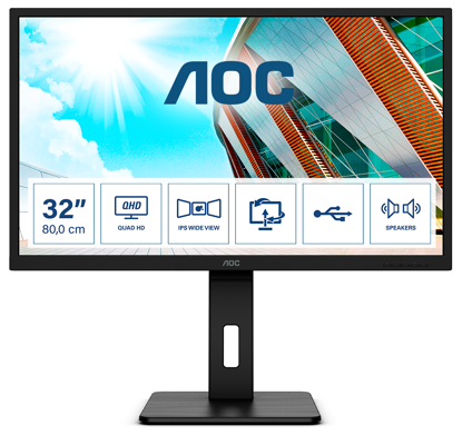 Fotografija izdelka AOC Q32P2CA  31,5" IPS QHD monitor z USB-C "docking" postajo za prenosnik in 65W PowerDelivery