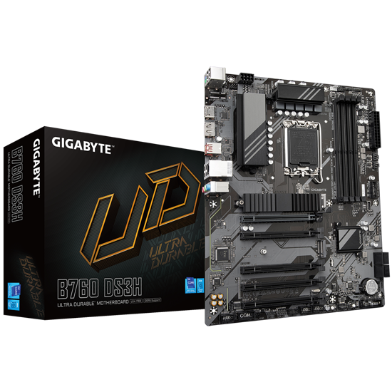 Fotografija izdelka GIGABYTE B760 DS3H, DDR5, SATA3, USB3.2Gen2x2, DP, LGA1700 ATX