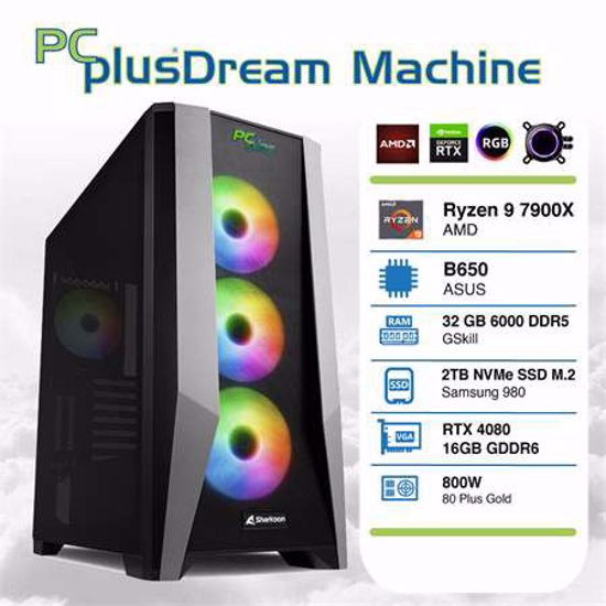Fotografija izdelka PCPLUS Dream Machine Ryzen 9 7900X 32GB 2TB NVMe SSD GeForce RTX 4080 16GB gaming W11PRO