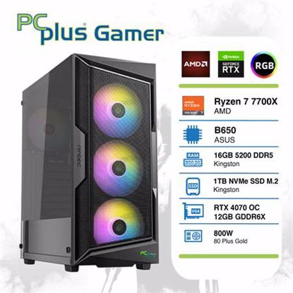 Fotografija izdelka PCPLUS Gamer Ryzen 7 7700X 16GB 1TB NVMe SSD GeForce RTX 4070 12GB RGB gaming DOS