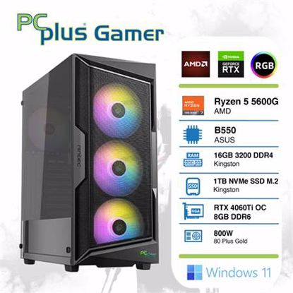 Fotografija izdelka PCPLUS Gamer Ryzen 5 5600G 16GB 1TB NVMe SSD GeForce RTX 4060 Ti 8GB RGB Windows 11 Home gaming