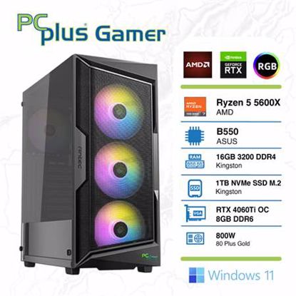 Fotografija izdelka PCPLUS Gamer Ryzen 5 5600X 16GB 1TB NVMe SSD GeForce RTX 4060 Ti 8GB RGB Windows 11 Home gaming