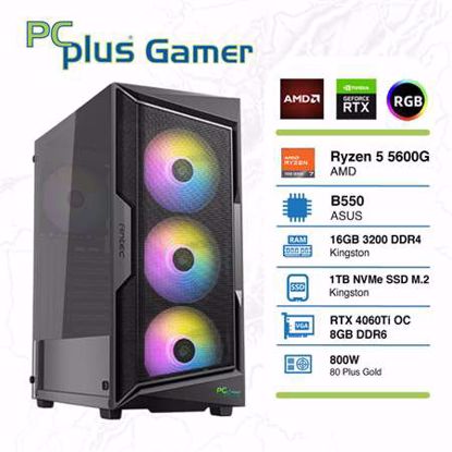 Fotografija izdelka PCPLUS Gamer Ryzen 5 5600G 16GB 1TB NVMe SSD GeForce RTX 4060 Ti 8GB RGB gaming W11