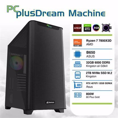 Fotografija izdelka PCPLUS Dream Machine Ryzen 7 7800X3D 32GB 2TB NVMe SSD GeForce RTX 4070Ti 12GB gaming DOS