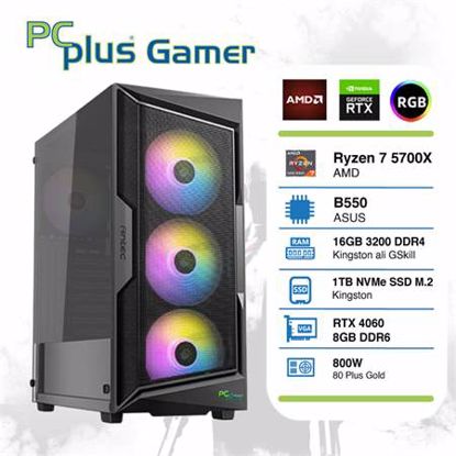 Fotografija izdelka PCPLUS Gamer Ryzen 7 5700X 16GB 1TB NVMe SSD GeForce RTX 4060 8GB RGB gaming DOS