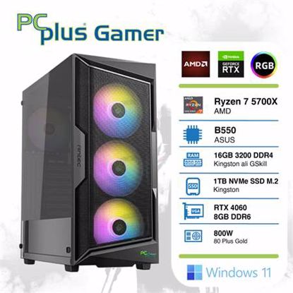 Fotografija izdelka PCPLUS Gamer Ryzen 7 5700X 16GB 1TB NVMe SSD GeForce RTX 4060 8GB RGB Windows 11 Home gaming