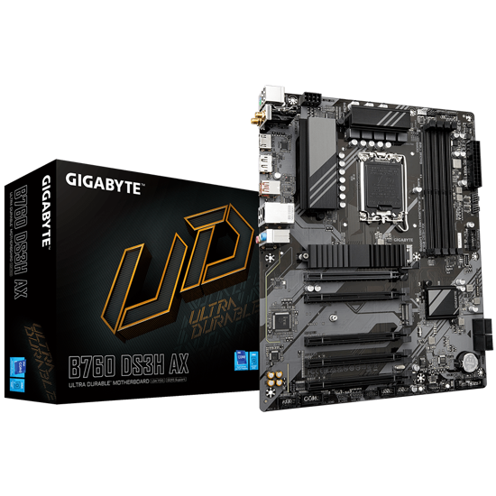 Fotografija izdelka GIGABYTE B760 DS3H AX, DDR5, SATA3, USB3.2Gen2, DP, WiFi, LGA1700 ATX