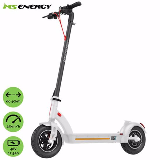 Fotografija izdelka Električni skiro MS ENERGY e10, 10" pnevmatike, 450W motor, domet do 40km, LED osvetlitev, zložljiv, 48V 12.5Ah baterija, regenerativno polnjenje, LCD zaslon, brezplačna aplikacija, bel