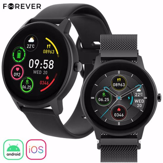 Fotografija izdelka Pametna ura FOREVER ForeVive 2 Slim SB-325, 1.22" zaslon, Bluetooth, Android + iOS, baterija, aplikacija, IP68, merjenje aktivnosti, analiza spanca, športni načini, črna