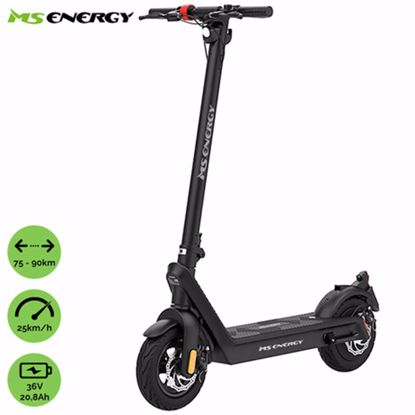 Fotografija izdelka Električni skiro MS ENERGY e21, 10" pnevmatike, 500W motor, domet do 90km, LED osvetlitev, zložljiv, 36V 20.8Ah zamenljiva baterija, regenerativno polnjenje, LCD zaslon, črn