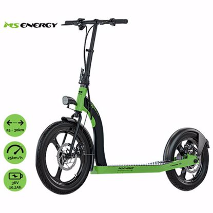 Fotografija izdelka Električni skiro MS ENERGY r10, 20"+16" pnevmatike, 350W motor, domet do 30km, LED osvetlitev, 36V 10.2Ah baterija, LCD zaslon, zložljiv, črno zelen