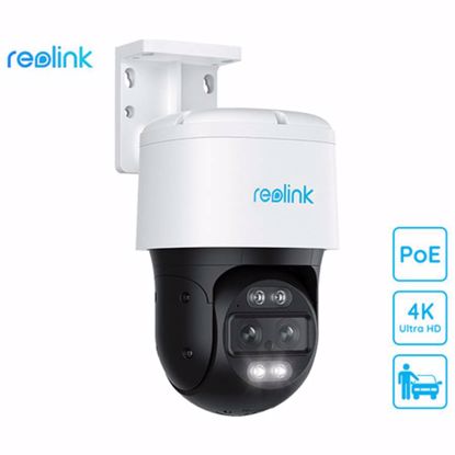 Fotografija izdelka Reolink TrackMix PoE IP kamera, dva objektiva, 4K Ultra HD, PoE, vrtenje in nagibanje, IR nočno snemanje, LED reflektorji, aplikacija, vodoodporna, dvosmerna komunikacija, bela
