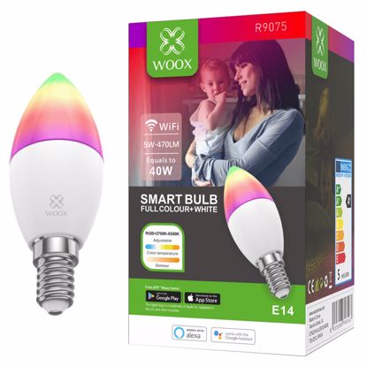 Fotografija izdelka WOOX R9075 Smart WiFi LED E14 5W RGB 2700K-6500K zatemnilna pametna žarnica
