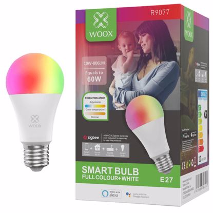 Fotografija izdelka WOOX R9077 Smart Zigbee 3.0 10W LED E27 RGB 2700K-6500K zatemnilna pametna žarnica
