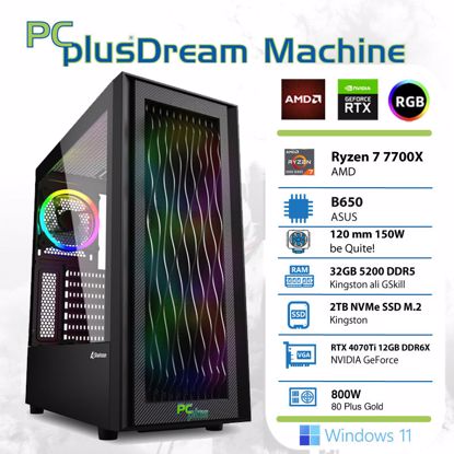 Fotografija izdelka PCPLUS Dream Machine Ryzen 7 7700X 32GB 2TB NVMe SSD GeForce RTX 4070Ti 12GB Windows 11 Home gaming namizni računalnik