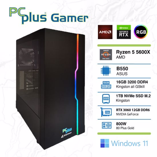 Fotografija izdelka PCPLUS Gamer Ryzen 5 5600X 16GB 1TB NVMe SSD GeForce RTX 3060 12GB Windows 11 Home gaming namizni računalnik