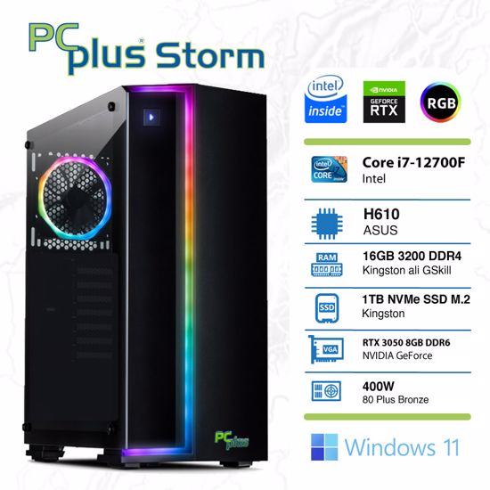 Fotografija izdelka PCPLUS Storm i7-12700F 16GB 1TB NVMe SSD GeForce RTX 3050 8GB RGB Windows 11 Home RGB gaming namizni računalnik