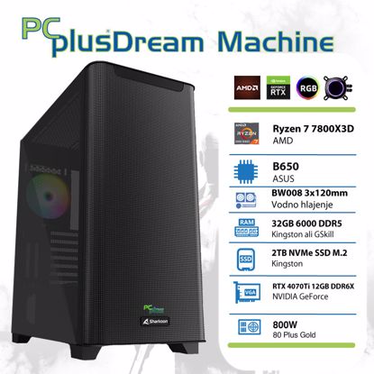 Fotografija izdelka PCPLUS Dream Machine Ryzen 7 7800X3D 32GB 2TB NVMe SSD GeForce RTX 4070Ti 12GB gaming DOS
