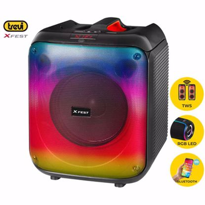 Fotografija izdelka TREVI XF 470 KB prenosni KARAOKE zvočnik, Bluetooth, TWS, polnilna baterija, USB / microSD / AUX / MIC-in, + mikrofon, + daljinec, črn