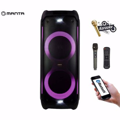 Fotografija izdelka MANTA SPK1001B300 ATHOS prenosni KARAOKE zvočnik, Bluetooth 5.0, TWS, Equalizer, polnilna baterija, X-Bass, FM Radio, USB / microSD / AUX / MIC-in, črn