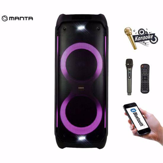 Fotografija izdelka MANTA SPK1001B300 ATHOS prenosni KARAOKE zvočnik, Bluetooth 5.0, TWS, Equalizer, polnilna baterija, X-Bass, FM Radio, USB / microSD / AUX / MIC-in, črn