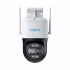 Fotografija izdelka Reolink TrackMix LTE Battery IP kamera, dva objektiva, 2K Super HD, 4G LTE, baterija, vrtenje in nagibanje, IR nočno snemanje, LED reflektor, aplikacija, vodoodpornost, dvosmerna komunikacija, bela