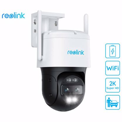 Fotografija izdelka Reolink TrackMix WiFi Battery IP kamera, dva objektiva, 2K Super HD, WiFi, baterija vrtenje in nagibanje, IR nočno snemanje, LED reflektor, aplikacija, vodoodporna, dvosmerna komunikacija, bela