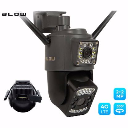 Fotografija izdelka BLOW H-342 IP kamera, 2 objektiva, 4G LTE, Full HD 2+2MP, vrtenje, nagibanje, IR nočno snemanje, senzor gibanja, aplikacija, črna