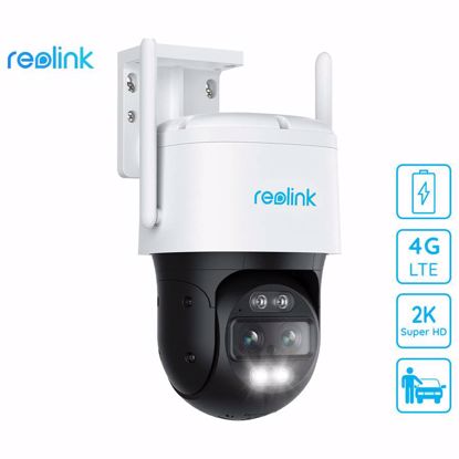 Fotografija izdelka Reolink TrackMix LTE Battery IP kamera, dva objektiva, 2K Super HD, 4G LTE, baterija, vrtenje in nagibanje, IR nočno snemanje, LED reflektor, aplikacija, vodoodpornost, dvosmerna komunikacija, bela