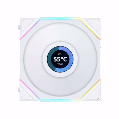 Fotografija izdelka Ventilator za ohišje Lian Li UNI FAN TL LCD 120 Reverse Blade, ARGB, PWM, 120mm, bel