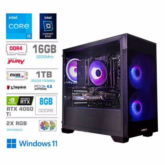 Fotografija izdelka Računalnik MEGA MT S7X GAMER i5-13400F/RTX4060Ti-8GB/16GB/1TB-4.0/750W/Win11Home/črna