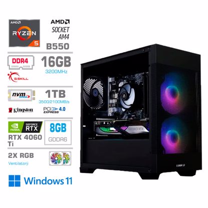Fotografija izdelka Računalnik MEGA MT S7X R5-5600X/RTX4060Ti-8GB/16GB/1TB-4.0/750W/Win11Home/črna RGB