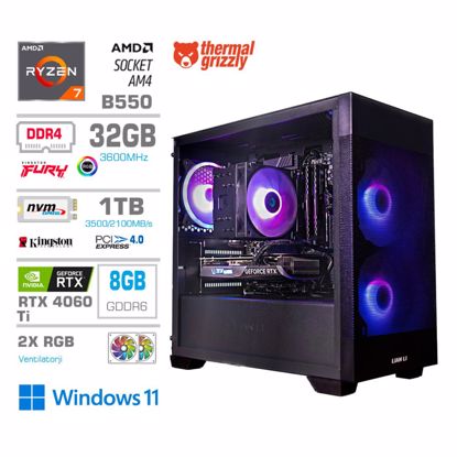 Fotografija izdelka Računalnik MEGA MT S7X R7-5700X/RTX4060Ti-8GB/32GB/1TB-4.0/750W/Win11Home/črna RGB