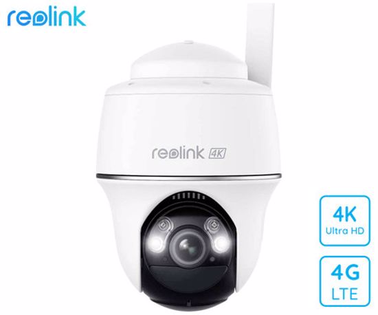 Fotografija izdelka Reolink GO G440 IP kamera, 4K 8MP Ultra HD, 4G LTE, baterija, vrtenje in nagibanje, IR nočno snemanje, LED reflektor, aplikacija, IP64 vodoodpornost, dvosmerna komunikacija, bela