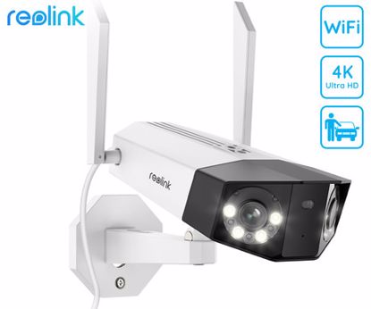 Fotografija izdelka Reolink DUO W730 IP kamera, dva objektiva, 4K 8MP Ultra HD, Dual WiFi, 180° snemalni kot, IR nočno snemanje, LED reflektorji, aplikacija, IP66 vodoodpornost, dvosmerna komunikacija, bela