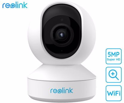Fotografija izdelka Reolink E340 IP kamera, 5MP Super HD, Dual WiFi, vrtenje in nagibanje, 3x optični ZOOM, IR nočno snemanje, aplikacija, dvosmerna komunikacija, bela