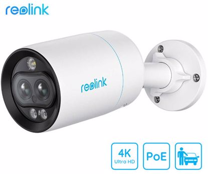 Fotografija izdelka Reolink P330M IP kamera, dva objektiva, 4K 8MP Ultra HD, PoE, barvno nočno snemanje, LED reflektor, aplikacija, IP66 vodoodpornost, dvosmerna komunikacija, bela