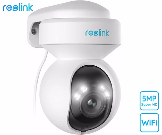 Fotografija izdelka Reolink E540 IP kamera, 5MP Super HD, WiFi, vrtenje in nagibanje, IR nočno snemanje, LED reflektorji, 3x ZOOM, aplikacija, vodoodporna, dvosmerna komunikacija, bela