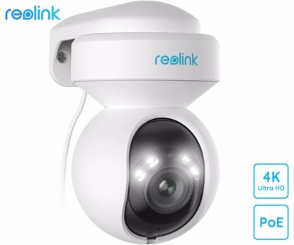 Fotografija izdelka Reolink E560P IP kamera, PoE, 4K 8MP Ultra HD, vrtenje in nagibanje, IR nočno snemanje, LED reflektorji, aplikacija, vodoodporna, dvosmerna komunikacija, bela