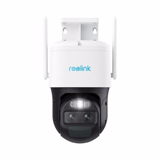 Fotografija izdelka Reolink TRACKMIX G770 IP kamera, 4K 8MP Ultra HD, 4G LTE, baterija, vrtenje in nagibanje, dva objektiva, barvno nočno snemanje, LED reflektorji, aplikacija, vodoodpornost, dvosmerna komunikacija, bela