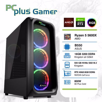 Fotografija izdelka PCPLUS Gamer R5-5600X 16GB 500GB NVMe SSD RTX 4060 8GB DDR6 RGB gaming namizni računalnik