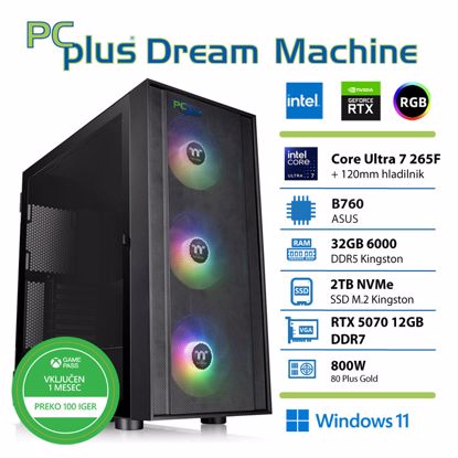 Fotografija izdelka PCPLUS Dream Machine Ultra 7 265F 32GB 2TB SSD RTX 5070 12GB Windows 11 Home + Xbox GP gaming