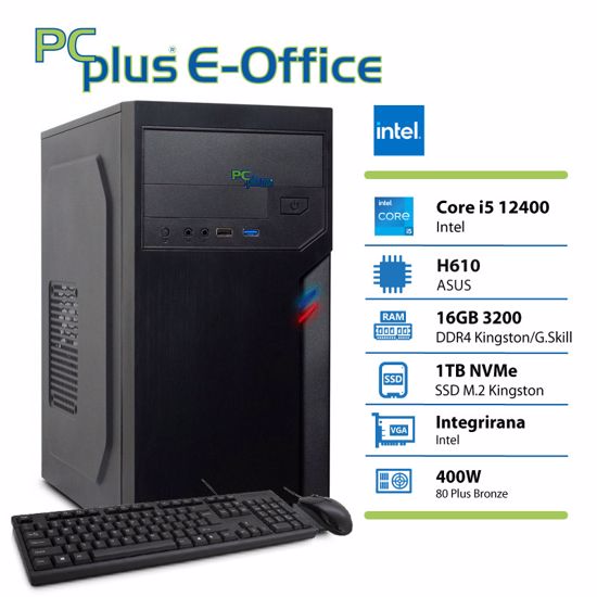 Fotografija izdelka PCPLUS e-office Core i5-12400 16GB 1TB tipkovnica miška namizni računalnik