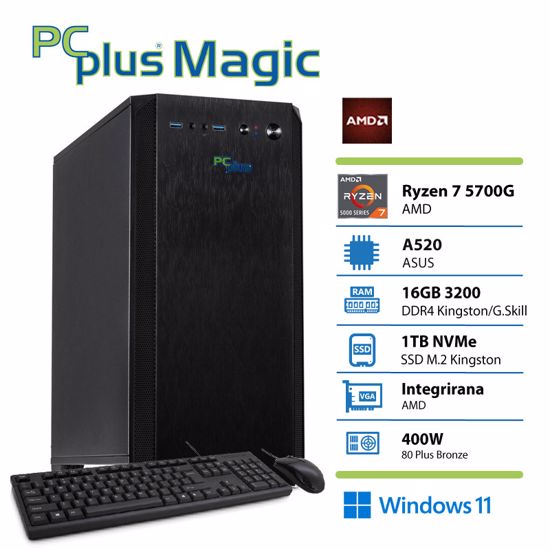 Fotografija izdelka PCPLUS Magic Ryzen 7 5700G 16GB 1TB Windows 11 Home tipkovnica miška namizni računalnik