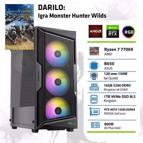 Fotografija izdelka PCPLUS Gamer Ryzen 7 7700X 16GB 1TB NVMe SSD GeForce RTX 4070 12GB RGB gaming namizni računalnik