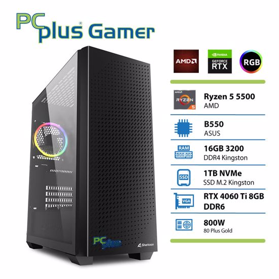 Fotografija izdelka PCPLUS Gamer Ryzen 5 5500 16GB 1TB NVMe SSD RTX 4060 Ti 8GB DDR6 gaming namizni računalnik