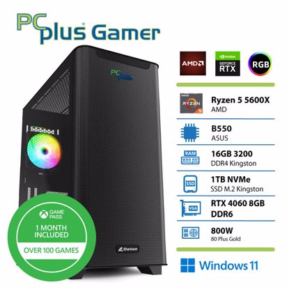Fotografija izdelka PCPLUS Gamer Ryzen 5 5600X 16GB 1TB NVMe SSD RTX 4060 8GB Windows 11 + Xbox GP gaming namizni računalnik