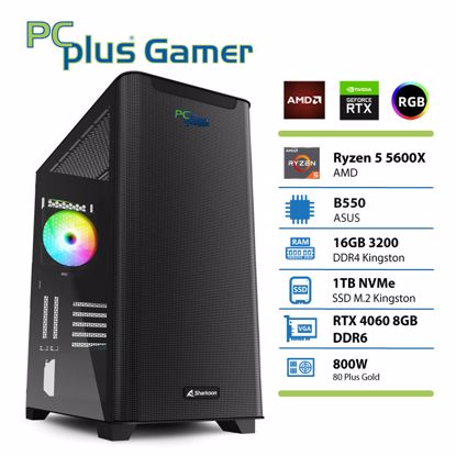 Fotografija izdelka PCPLUS Gamer Ryzen 5 5600X 16GB 1TB NVMe SSD RTX 4060 8GB gaming namizni računalnik
