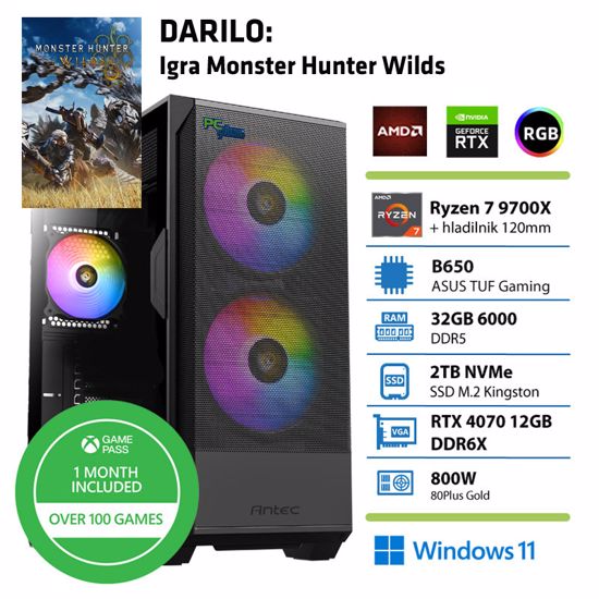 Fotografija izdelka PCPLUS Gamer Ryzen 7 9700X 32GB 2TB SSD RTX 4070 Super 12GB Windows 11 Home + Xbox GP gaming namizni računalnik + Darilo: Monster Hunter Wilds