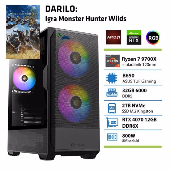 Fotografija izdelka PCPLUS Gamer Ryzen 7 9700X 32GB 2TB SSD RTX 4070 Super 12GB gaming namizni računalnik + Darilo: Monster Hunter Wilds